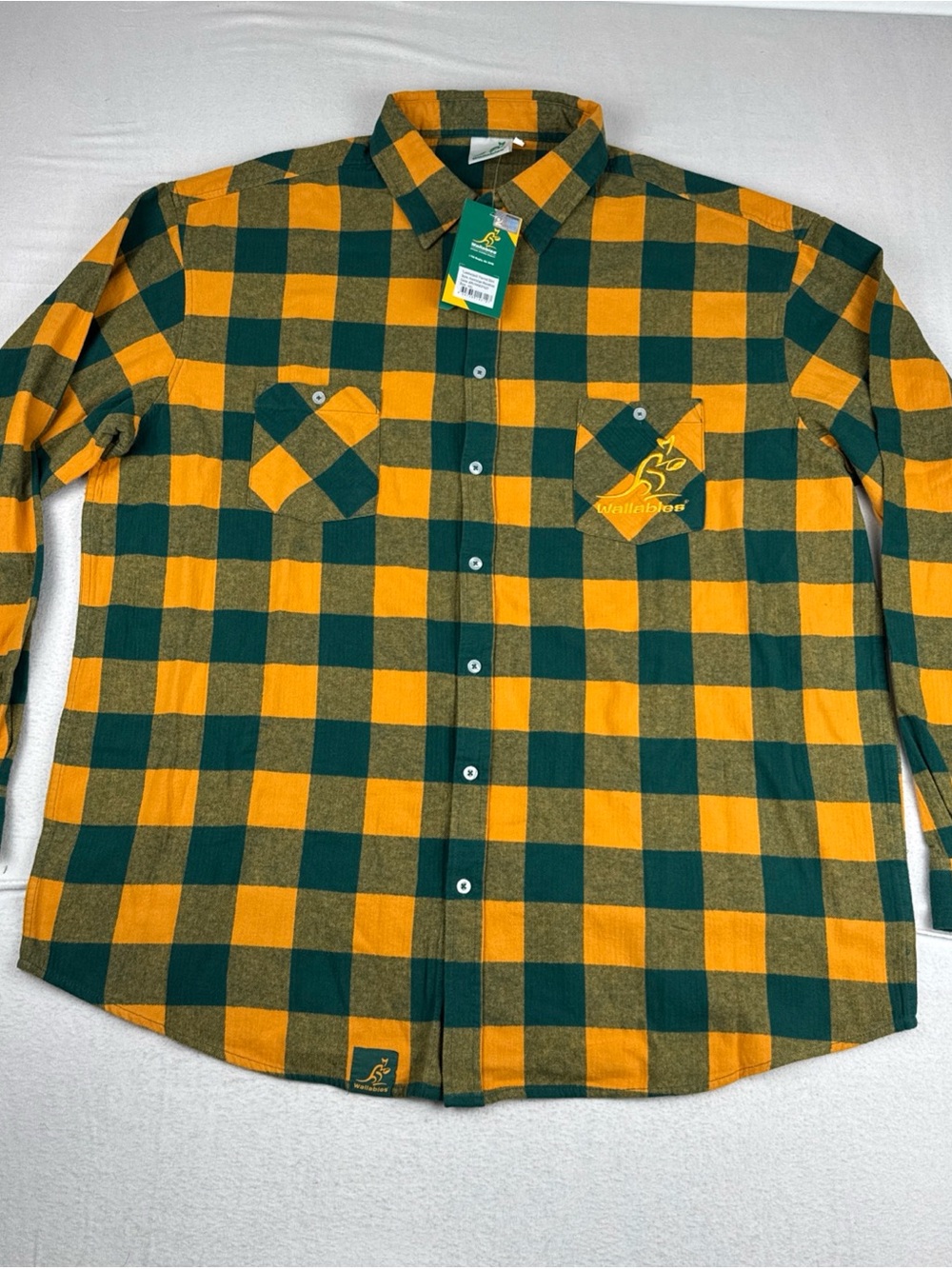 New! Australian Wallabies Mens Yellow Green Lumberjack Flannel Shirt 4XL Rugby